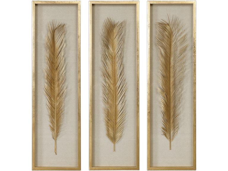 Uttermost Wall Decor Palma Gold Leaf Shadow Box Set/3 04176 At Norwood Furniture